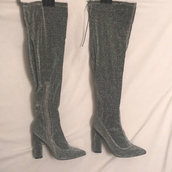 ✨Shiny Silver Thigh High Boots✨ - Picture 2 of 8